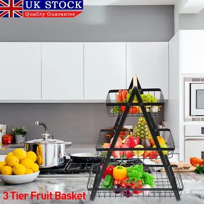 3 Tier Fruit Basket Handle Holder Rack Vegetable Bowl Storage Stand Dining Unit • £15.69