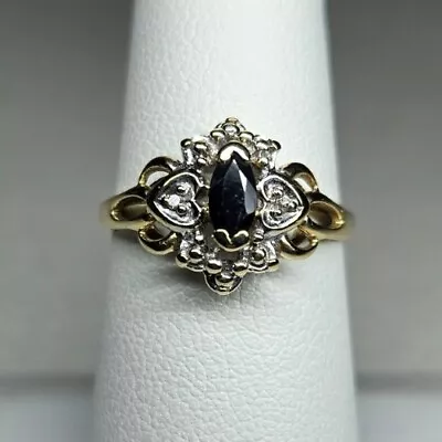 Vintage 10K Gold Marquise Sapphire And Diamond Ring Size 6.5 2.17g • $100