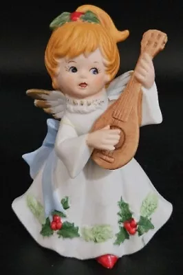 Vintage Christmas Angel Figurine Playing Mandolin Ceramic Chior Girl Homco 5551 • $9.24