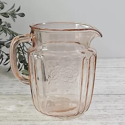 Vintage Pink Mayfair Open Rose Depression Small (32 Oz) Glass Pitcher • $24.99