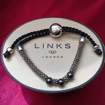 Links Of London  Silver Friendship Bracelet Black/rhodium Beads New Links Pouch • £59.99