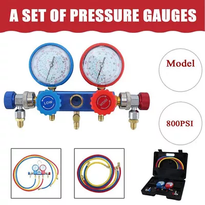 $59.99 • Buy HVAC Refrigeration Manifold Gauge Set Kit Pressure Guage M14*1.25 Black & RED