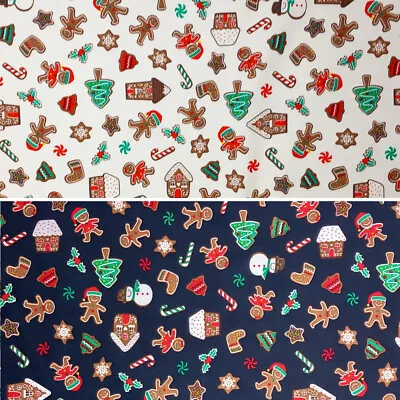100% Cotton Poplin Fabric Christmas Treats Biscuits Gingerbread House • £4.25