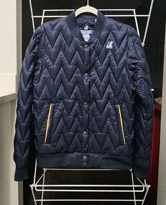 K-WAY + Quilted Down Puffer Jacket Packable Men's Medium Navy Blue Snap Buttons  • $49.99