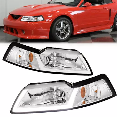 Front Lamp Chrome Housing Headlights W/LED DRL Tubes For 1999-2004 Ford Mustang • $108.89