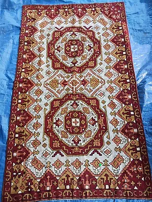 Middle Eastern Textile Rug Tapestry Hand Knit VGUC 36×59 • $400