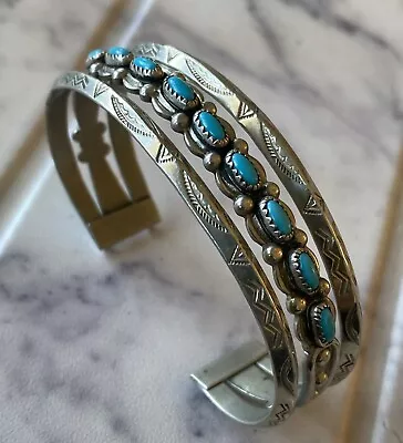 Gorgeous Fred Harvey Nickel Silver Double Carinated Snake Eyes Turquoise Cuff • $165