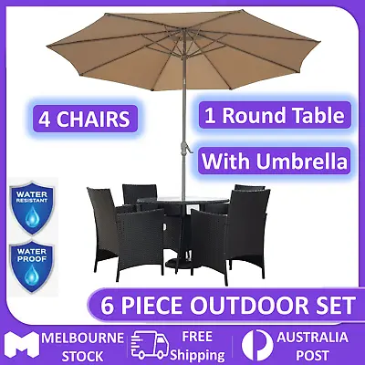 $794.83 • Buy Dinner Set 6 Pcs Dining Table & Chairs Set Outdoor Lounge Setting With Umbrella