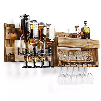 Wine Rack Wall Mounted Wood Wine Shelf With 4-Bottle Liquor Dispenser Rustic • $97.99