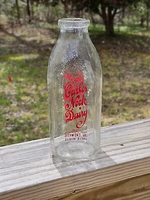 Curles Neck Dairy Richmond VA Glass Milk Bottle One Quart  • $25