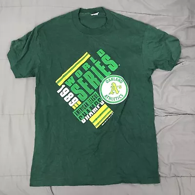 Vintage Oakland Athletics Shirt Medium Green 1989 World Series Champs • $15