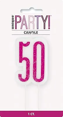 8cm Hot Pink Glitter Age 50 Candle Ladies 50th Birthday Party Cake Decoration • £2.95
