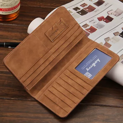 Men's Leather Long Wallet Bifold ID Card Holder Purse Checkbook Clutch Billfold • $8.99
