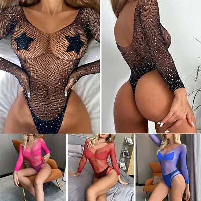 Women Lingerie Fishnet Glittering Body Stocking Bodysuit Sexy Babydoll Catsuits↖ • $5.75