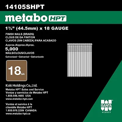 $14.95 • Buy 18 Gauge 1-3/4” Brad Finish Nail, Metabo HPT 14105SHPT (5M Box)