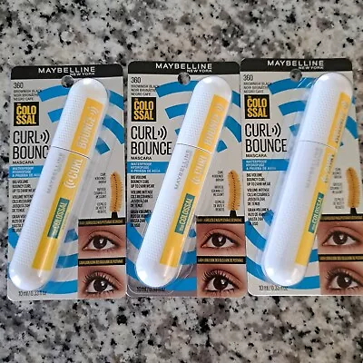 3 Maybelline The Colossal CURL BOUNCE Mascara Waterproof #360 BROWNISH BLACK • $14.99