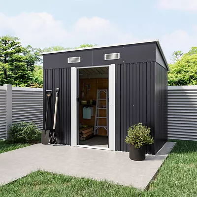 4x6/8 FT Garden Storage Shed W/ 2 Door Galvanised Metal WITH FREE BASE Outdoor S • £209.95