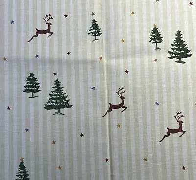 Vtg 2001 Collection Cranston Cream Stripe Tree Reindeer Christmas Cutter Fabric • $12.69