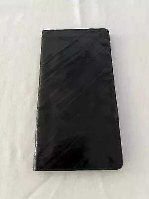 Genuine Vintage Eel Skin Leather Black Bifold Unisex Wallet Checkbook Cover • $8.95