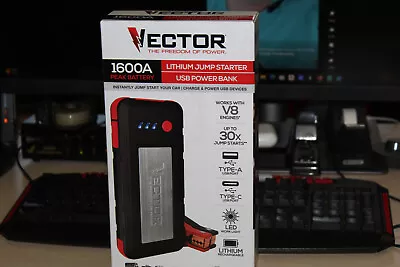 New VECTOR 1600 Peak Amp Lithium Jump Starter Portable Power 15W USB-A & USB-C • $67.96