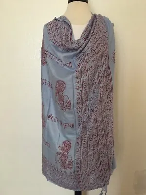 New Om Yoga Meditation Shawl Blue Scarf Light Cotton Hippie Nepal Handmade • $16