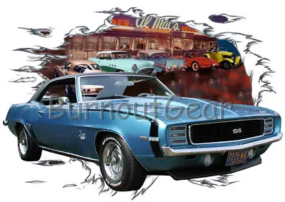 1969 Blue Chevy Camaro C Custom Hot Rod Diner T-Shirt 69 Muscle Car Tees • $19.99