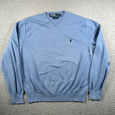 Polo Ralph Lauren Sweater Mens Medium Blue V Neck Long Sleeve Pullover Sweater • $15.26