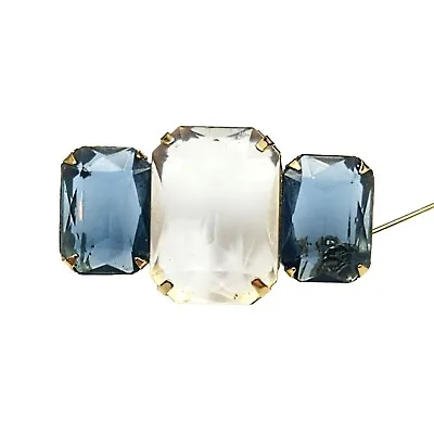 Vintage Avon Signed Blue And Clear Crystals Brooch On Gold Tone Pin Jewelry 1.75 • $12.95