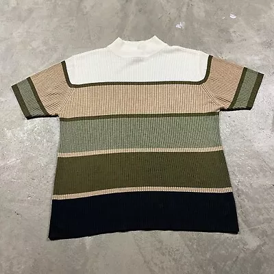 Vintage Mock Neck T Shirt Striped 90s Y2K Tee M Women’s Top Ribbed COLORBLOCK • $14.99