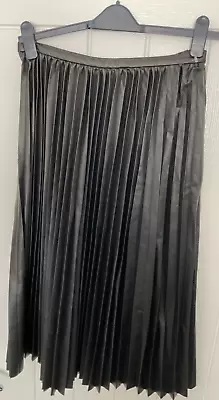 Mint Velvet Faux Leather Black Pleated Midi Skirt Size 14 New • $18.65