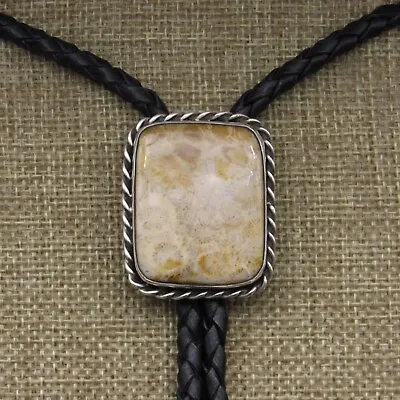 Sterling Silver Rectangle Shape Petrified Coral Bolo Tie By Jose Campos+ • $240