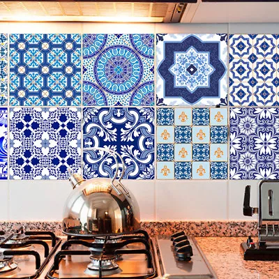 10pcs Blue Vintage Self-adhesive Bathroom Kitchen Wall Stair Floor Tile Sticker • $17.31