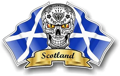 Mexican Sugar Skull & Scotland Scottish Saltire Flags Vinyl Car Helmet Sticker • £2.83