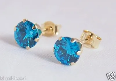 9ct Gold 5mm Round LONDON BLUE TOPAZ Stud Earrings Mothers Girls B'day GIFT BOX • £24.50