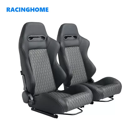 2Pcs Universal Car Racing Bucket Seat PVC Leather Recline Seats With 2 Sliders • $358.88