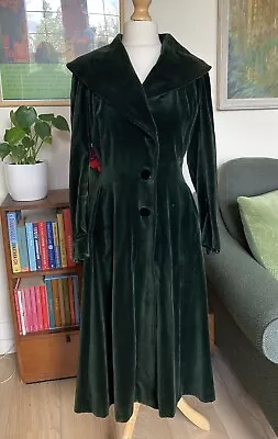 Vintage Bottle Green Velvet County Model Swing Coat Small/Medium 1960s Retro • $43.52