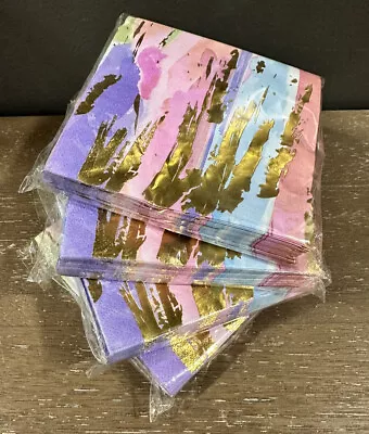 4 Packs Of 30 Gold Foil Pink  Watercolor Abstract Cocktail Napkin • $13