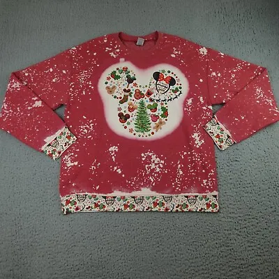 Vintage Christmas Sweater Womens Medium Pink All Over Print Mickey Mouse Gildan • $17.46