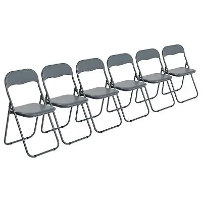 Padded Folding Chair Metal Frame - Space Saving Grey - Set Of 6 • £77