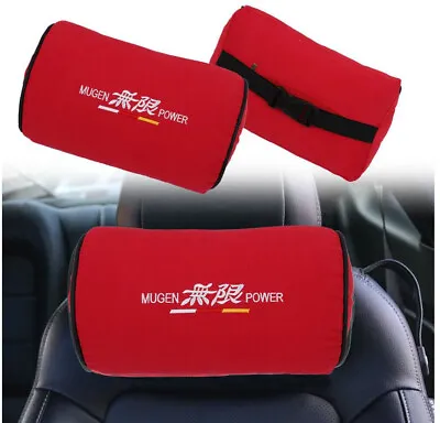 1x Car Seat Neck Rest Pillow Headrest Cushion Mugen Red Fabric For Honda Acura • $41.99