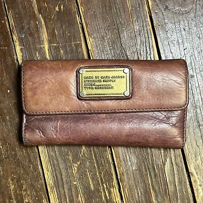 Marc By Marc Jacobs Brown Pebbled Leather Credit Card Trifold Long Wallet • $29.99