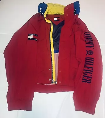 TOMMY HILFIGER VINTAGE BOMBER STYLE JACKET Large SPELL OUT BOMBER STYLE NICE • $34.50