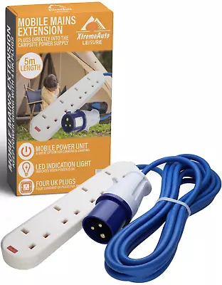 Caravan Camping Mobile Mains Electric Hookup Extension Lead Cable 4 Way Gang • £19.99