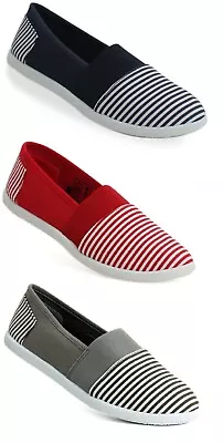 Womens Slip On Canvas Pumps Plimsolls Summer Trainers Ladies Espadrilles Shoe UK • £7.90