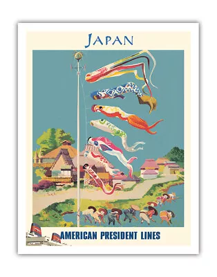 Japan - Vintage American President Lines Travel Poster By Millard Sheets 1949 • $15.98