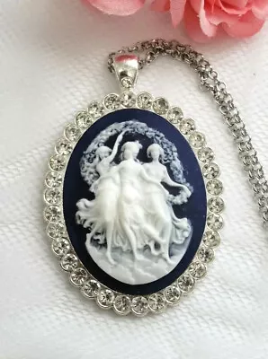 Three Muses Rhinestone Victorian Mom Wife Cameo WEDDING Silver Necklace Dance • $21.60