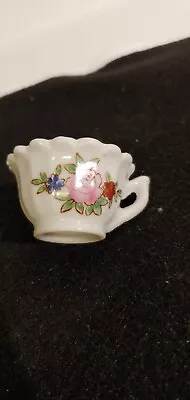 Beautiful Ceramic Mini Coffee Cup Roses And Silver Trim (1 3/4in Dia Top Of Cup) • $5.24