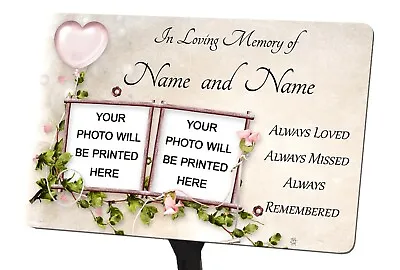 Personalised Memorial Plaque & Stake For 2 Photos Garden Grave Mum Dad Etc • £13.99