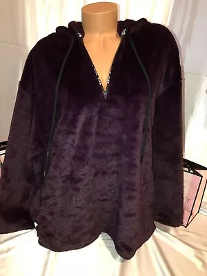 Victoria Secret PINK Faux Fur Hoodie Half Zip Campus Pullover Medium • $53.99