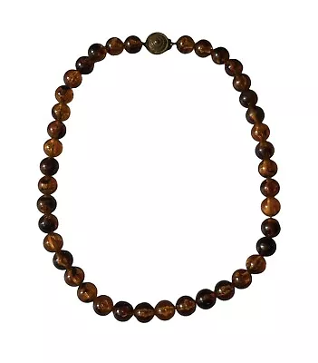 Vtg Honey Amber? Brown Black Swirl Lucite Single Strand Bead Necklace Choker • $34.99